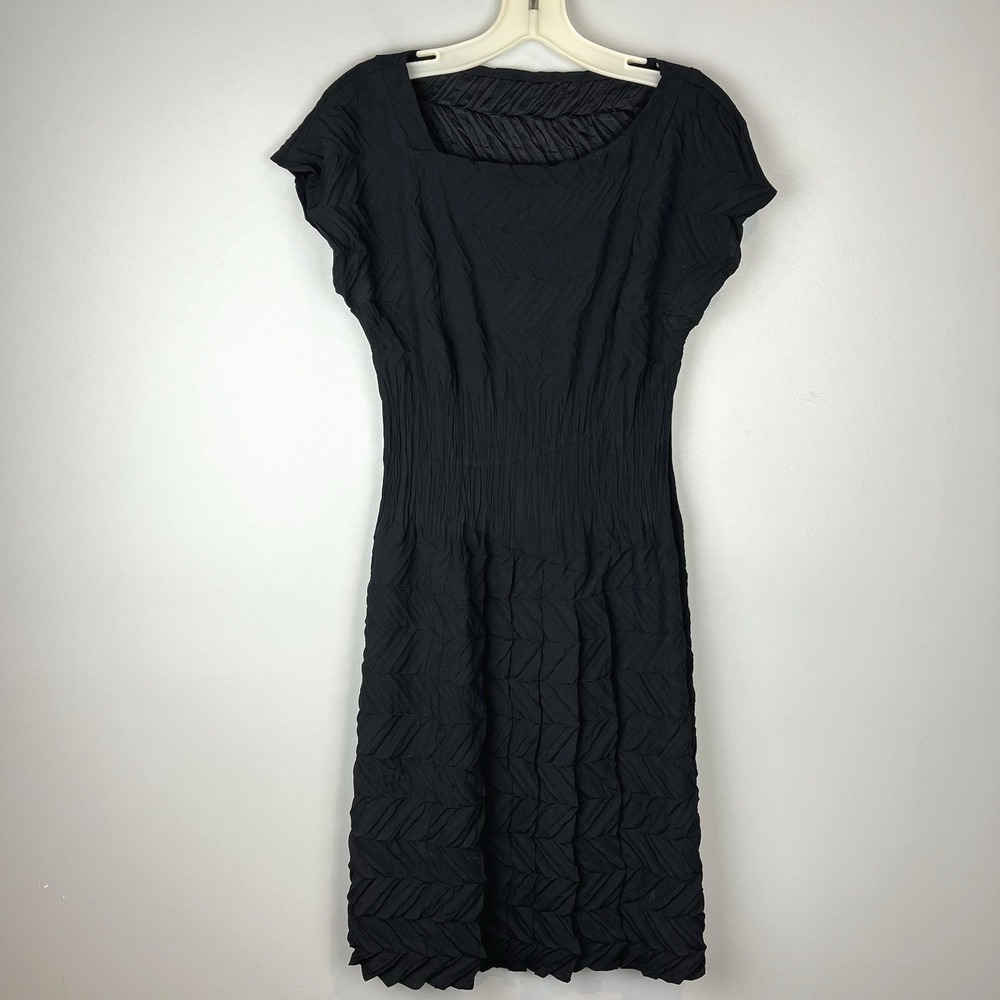 Vintage Babette Crinkle Pleat Dress Black Size XXS Y2K Lagenlook Lightweight